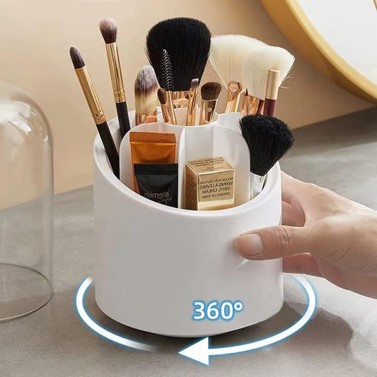Makeup Brush Holder Organizer With Lid 360° Rotating